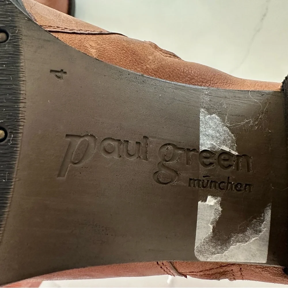 Paul Green München Tan Leather Ankle Booties with Buckle Accent